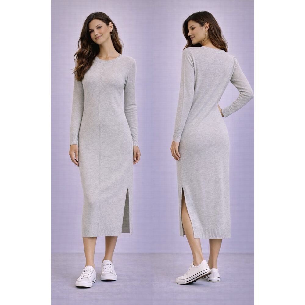 ZARA Knit Sweater Dress Gray Midi Long Sleeve Soft Minimalist Size S